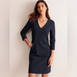 Boden Ellen V-Neck Ottoman Dress Navy Blue Pockets All-season Above Knee Sheath